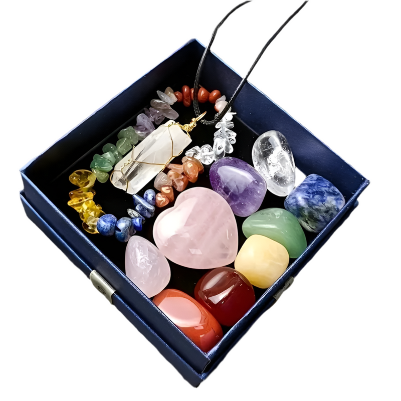 Conjunto  de 11 peças com colar de pedra cristal pulseira com pedras naturais coloridas e 9 pedras naturais