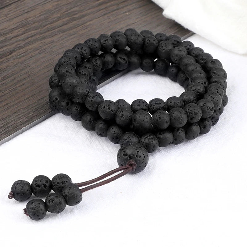 Pulseira mala de pedra natural lava 108 contas