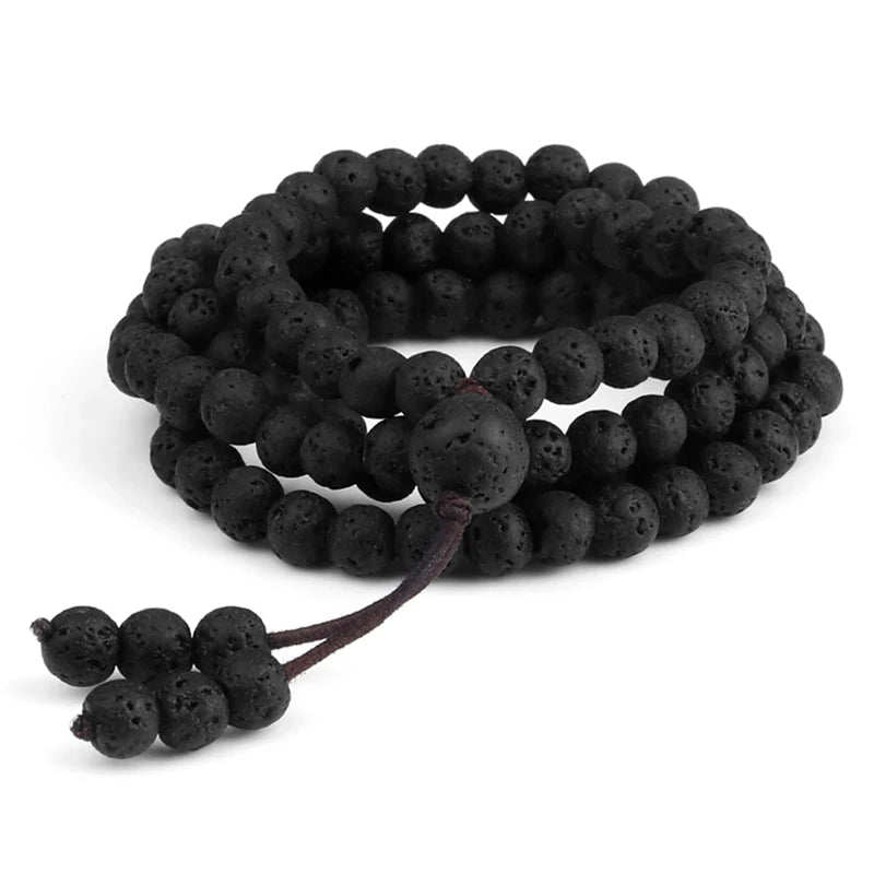 Pulseira mala de pedra natural lava 108 contas