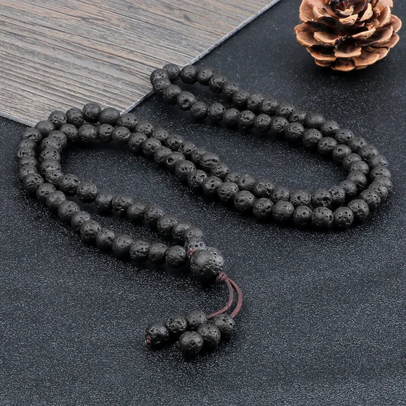 Pulseira mala de pedra natural lava 108 contas