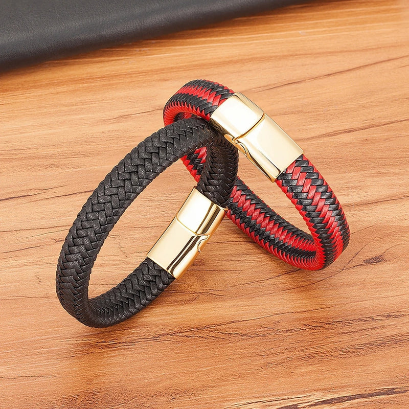 Pulseira masculina timeless em couro com fecho magnético