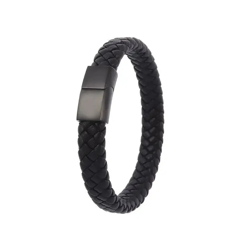 Pulseira masculina de couro com fecho magnético