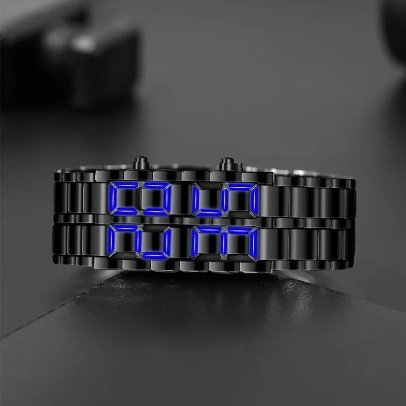 Relógio masculino tecnologic em display de led com pulseira em aço