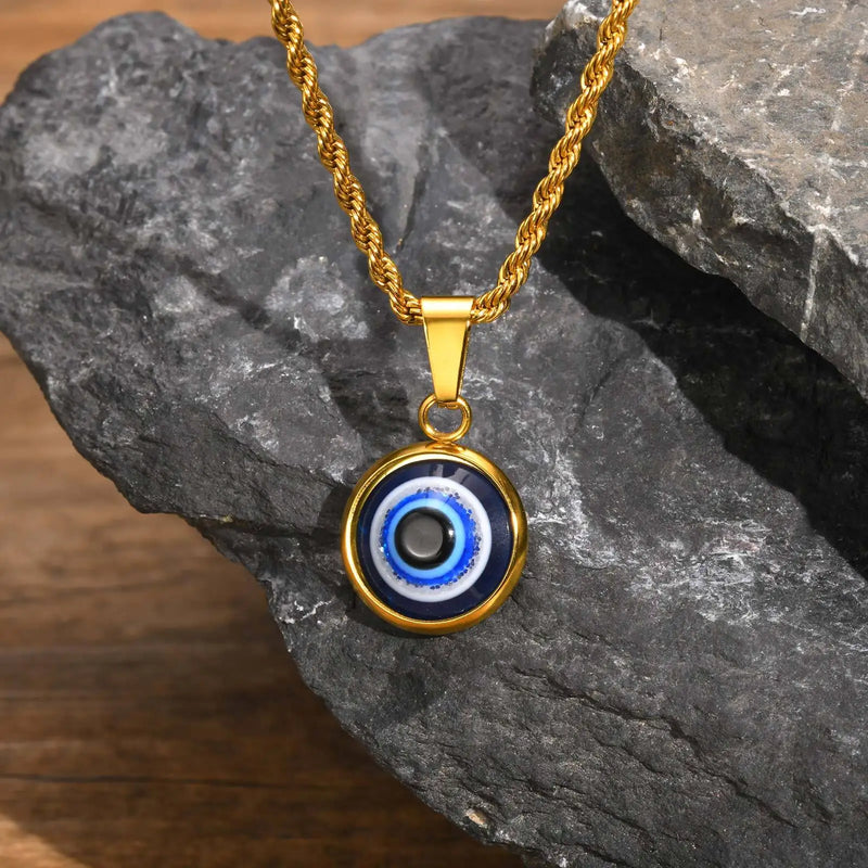 Colar eye com pingente olho turco em aço inoxidável