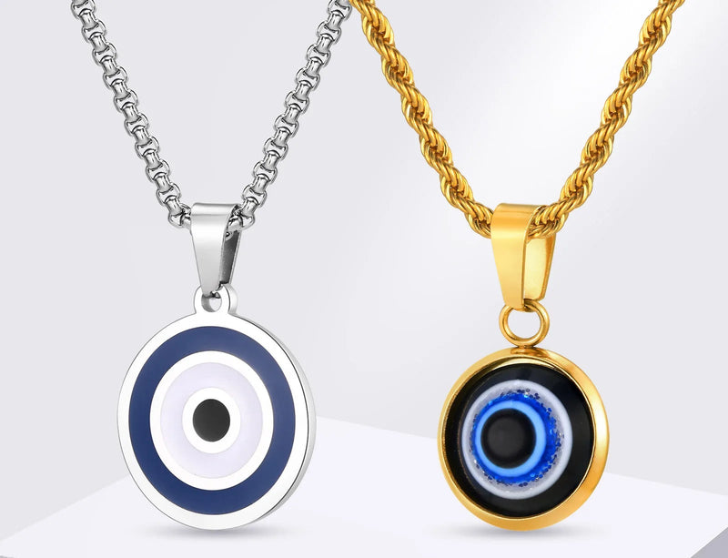 Colar eye com pingente olho turco em aço inoxidável