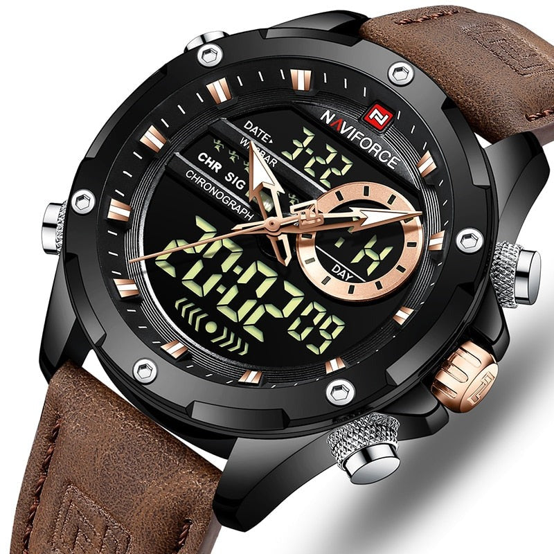 Relógio masculino NaviForce luxury digital com pulseira em couro