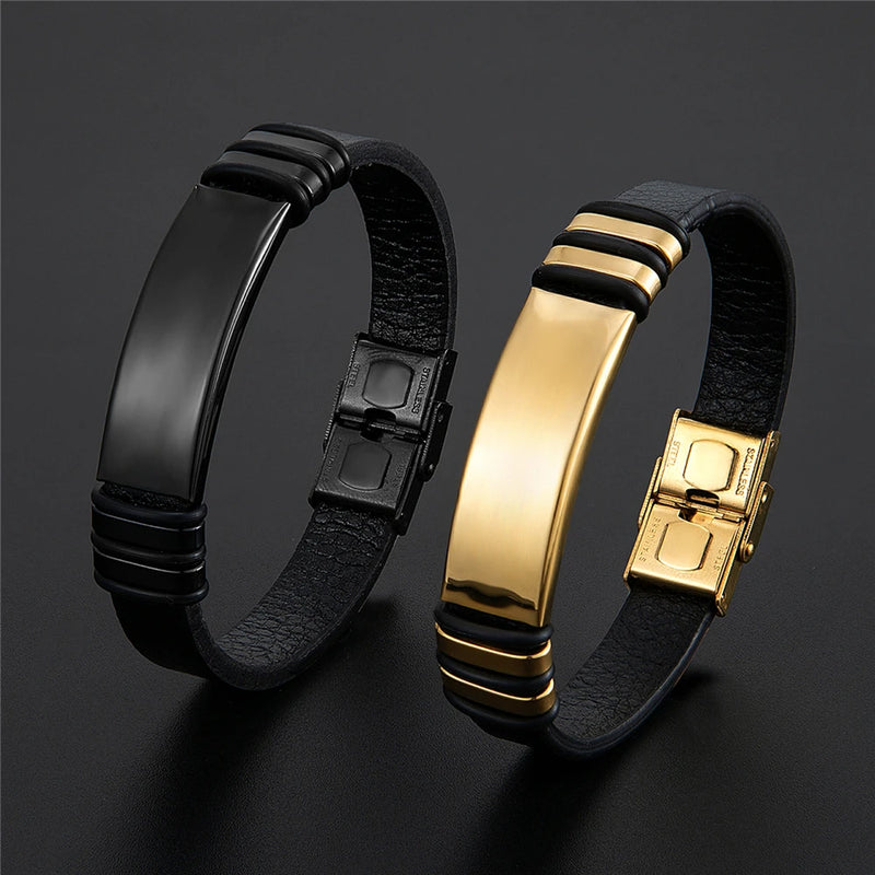 Pulseira masculina vintage em couro com fecho seguro