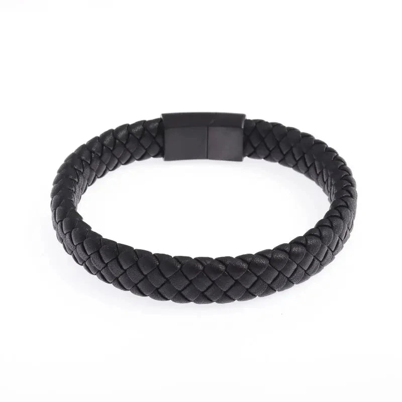 Pulseira masculina de couro com fecho magnético