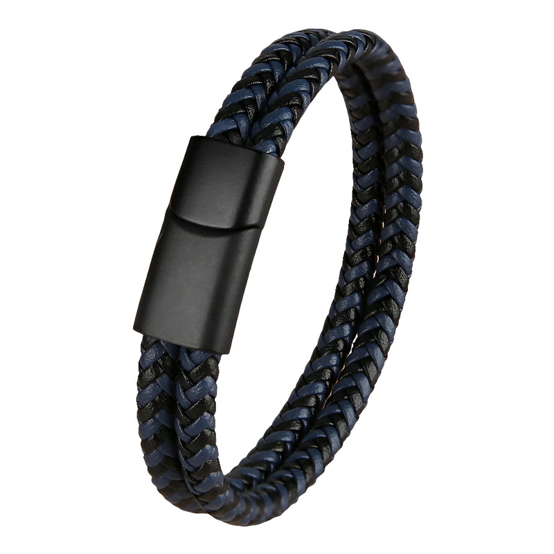 Pulseira masculina de couro trançado com fecho magnético